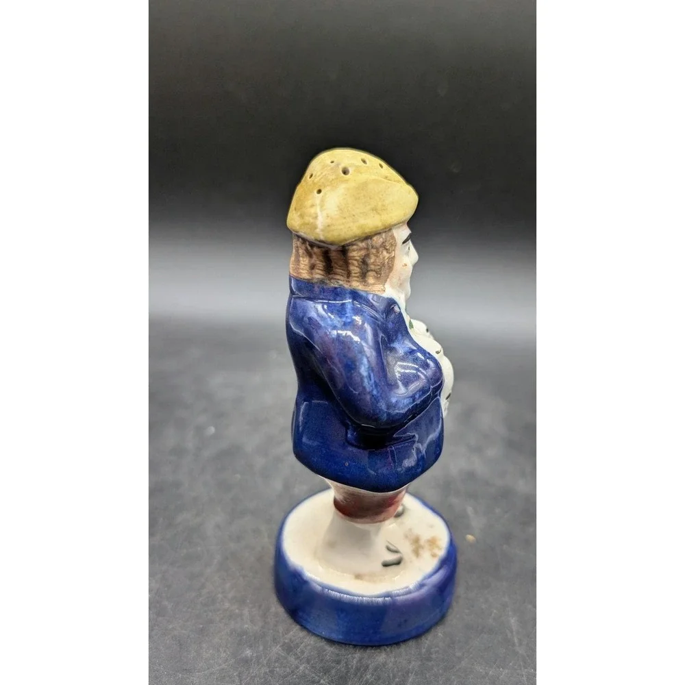 Vintage Staffordshire Salt Sugar Shaker Blue Coat Gentleman Figurine Glazed 4